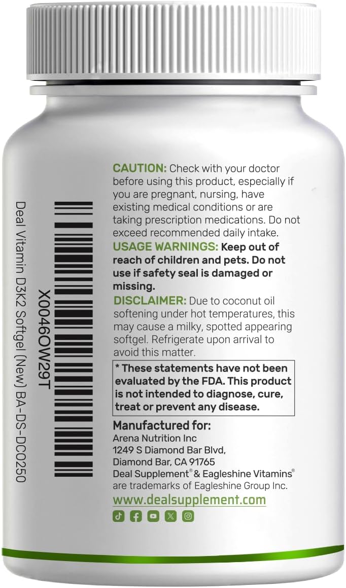 DEAL SUPPLEMENT Vitamin D3 5,000 IU + K2 MK7 100mcg Softgels | 2-in-1 Complex with Virgin Coconut Oil | Supports Heart, Bone, Teeth & Immune Health | Easy to Swallow - Image 7