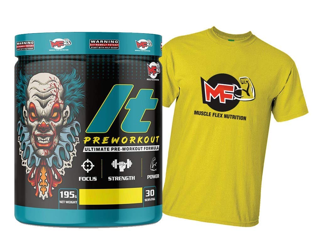 Hardcore Pre-Workout Gym Supplement with Beta-Alanine, Creatine, Professional Pre-Workout Formula for Explosive Muscle Pump, Boost Energy, Endurance, Performance/Body Building for Men & Women [30 Serv, Green Apple] Free Gym Sports T-Shirt