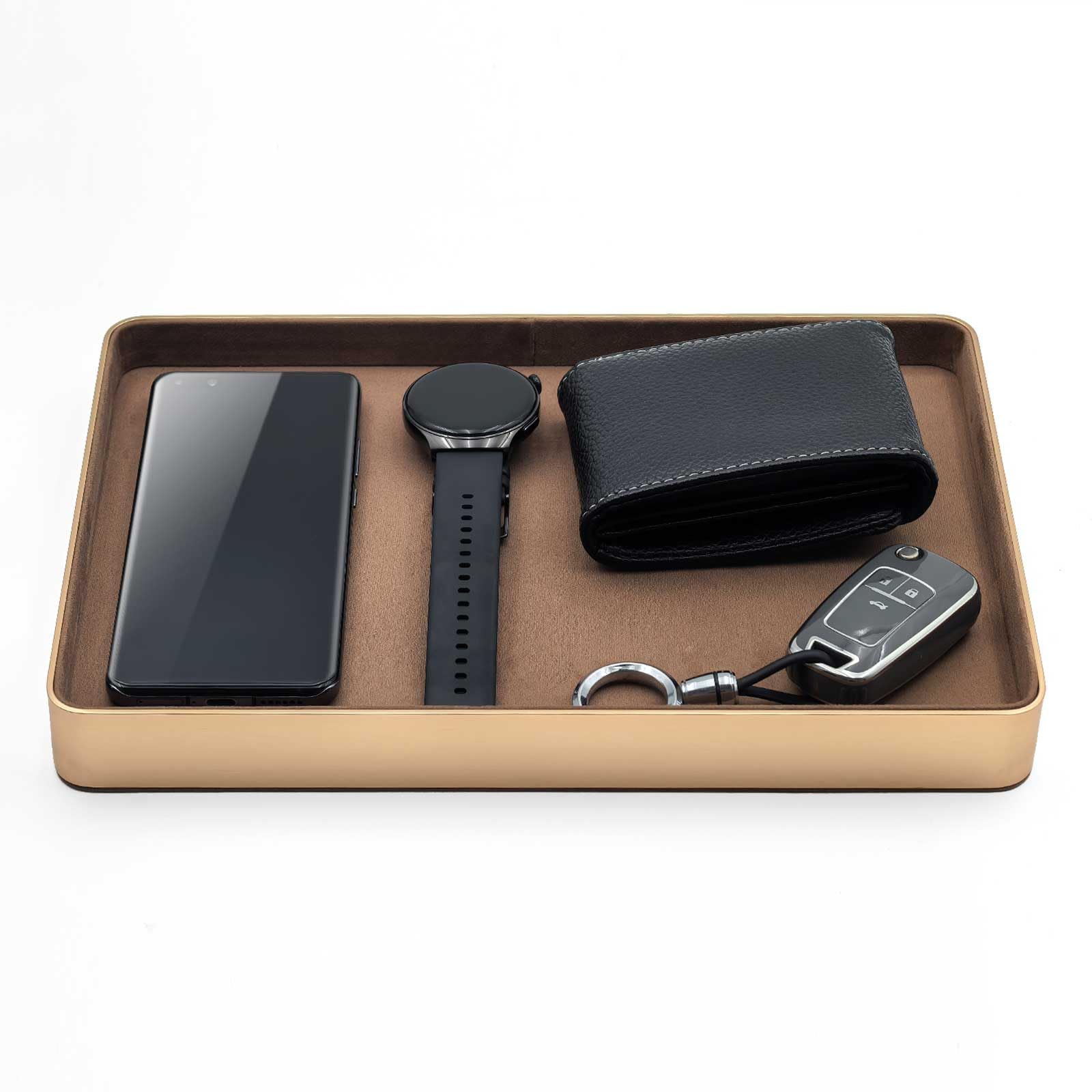KOLOKAL Metal Jewelry Tray, Valet Tray, Bedside Table and Desktop Organizer. It is Stackable and can be Used to Display Watches, Rings, Earrings and Bracelets?Brown?