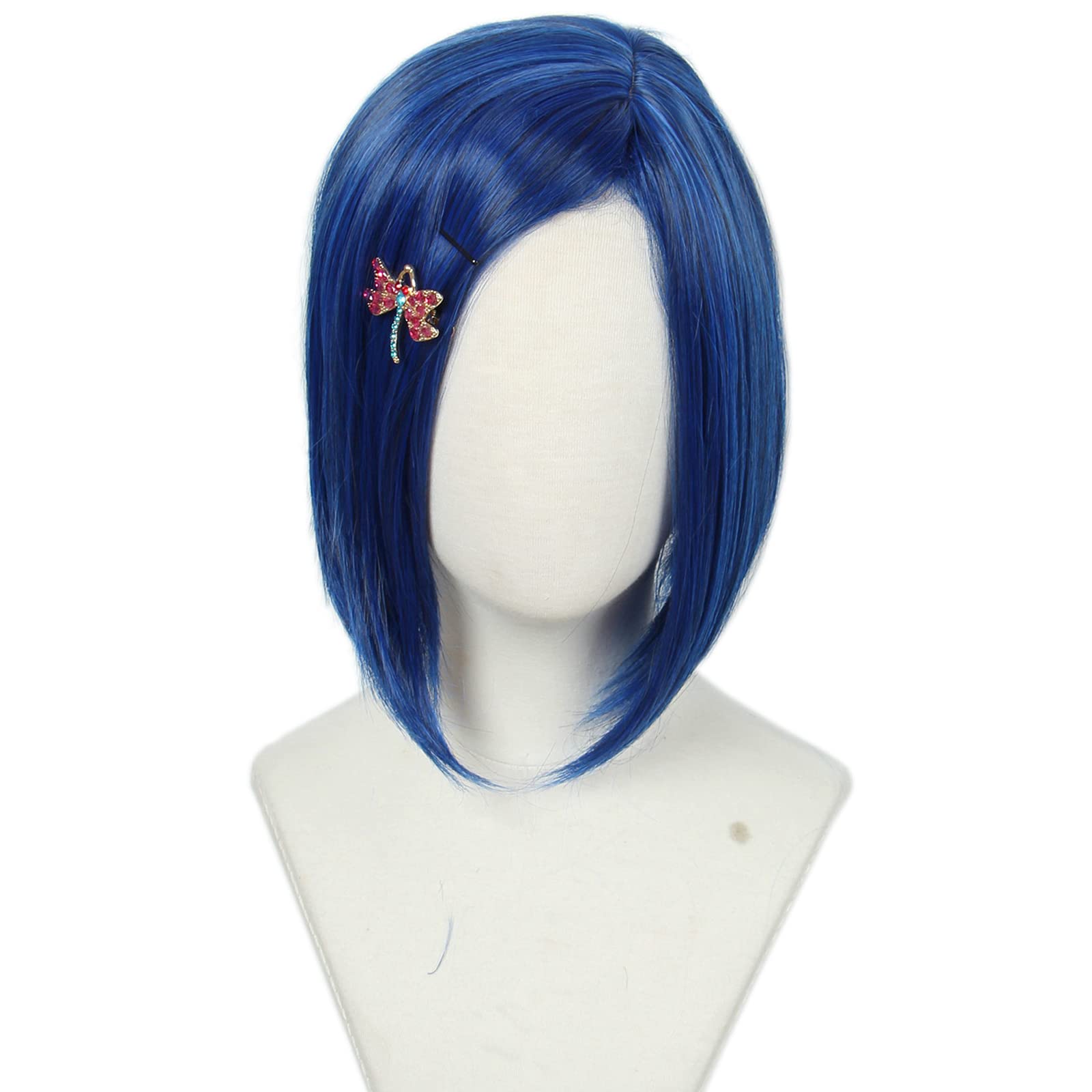 Linfairy Cosplay Dark Blue Bob Short Straight Synthetic Wig with Hairpin for Women Halloween Costume Party Cosplay Wig (Small) - Image 2