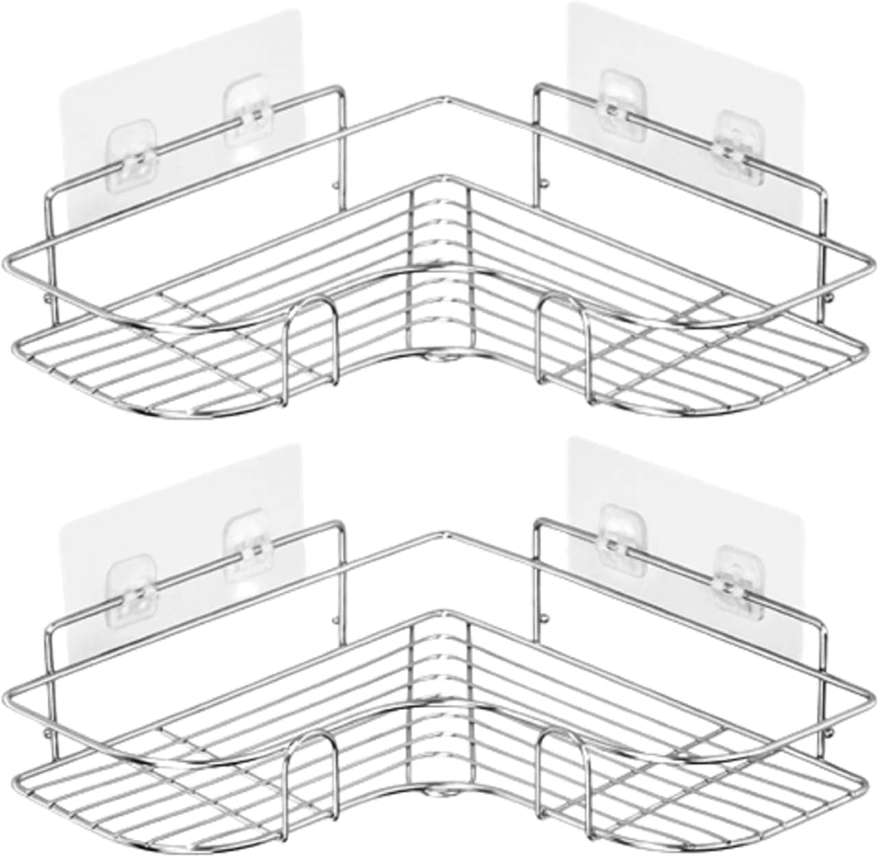 SKY-TOUCH2PCS Corner Shower Shelves，Self Adhesive No Drilling Wall Mounted Shower Storage Shelf Organizer for your Bathroom, Kitchen and Toilet，Stainless Steel