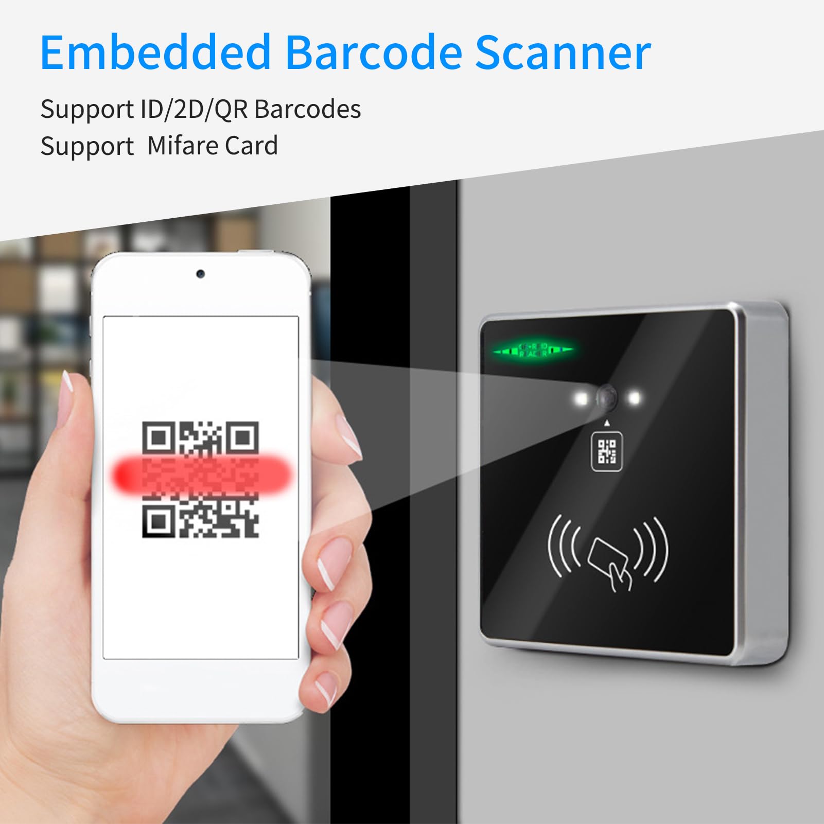 Sunydog RFID Access Control Card ReaderEmbedded 1D 2D Barcode Scanner QR Bar Code RFID Card Reader Wiegand Connection Self-Induction for Gate Machine Tickets Checking Mobile Screen - Image 3
