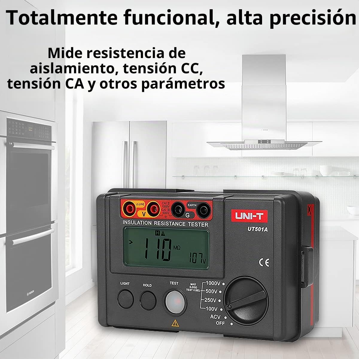 UNI-T UT501A Probador de resistencia de aislamiento, probador Megger, probador de voltaje de resistencia al suelo, voltímetro megohmímetro con retroiluminación