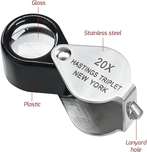 Miniatura 6 de Jewelers - Lupa plegable de 20 unidades, diseño mini de 20 aumentos, lente de cristal óptico, triplete, de acero inoxidable, tamaño de bolsillo,