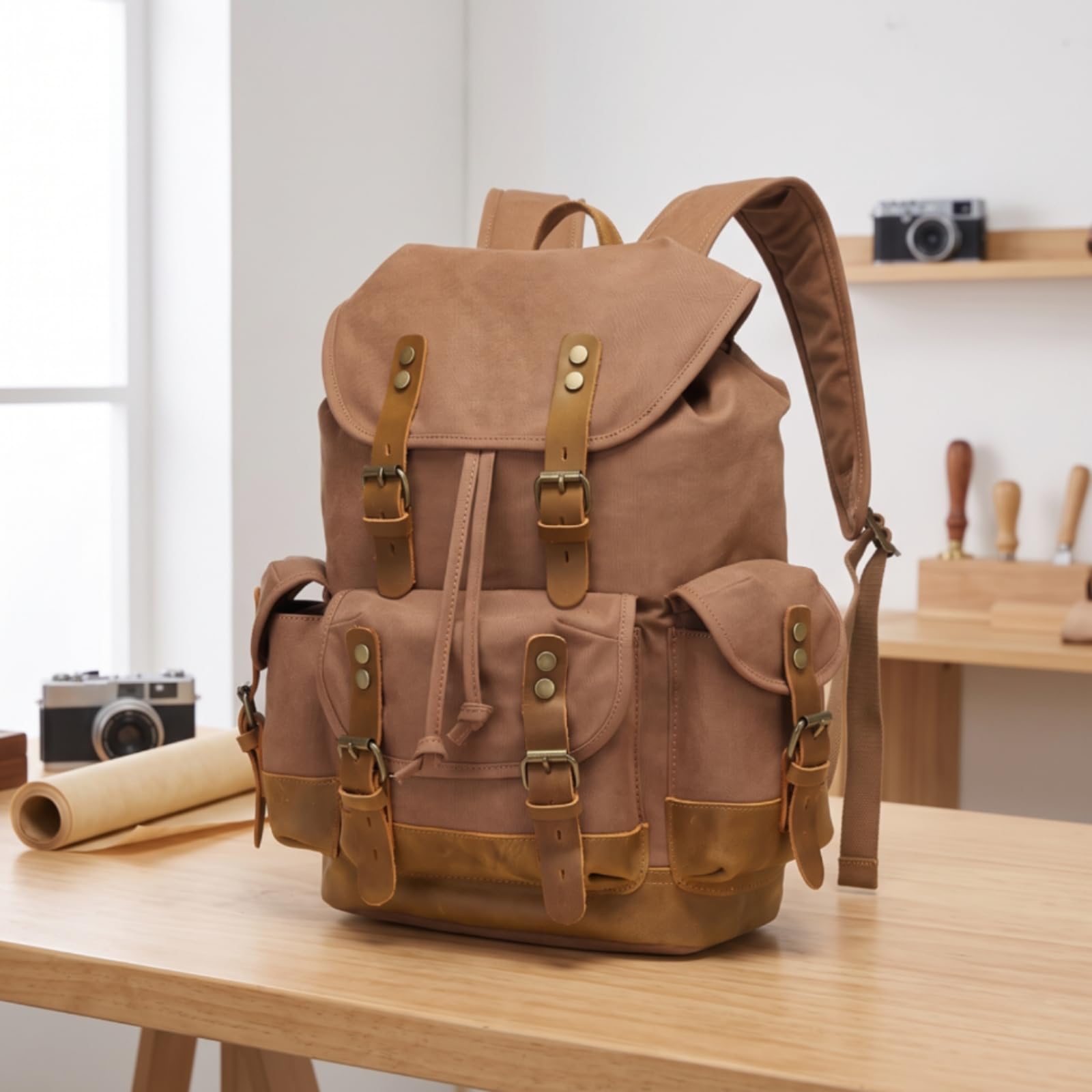 Zaino in Tela Vintage Zaino con Tasche Esterne Robusto Borsa per il Tempo Libero Libero, Array, Grigio