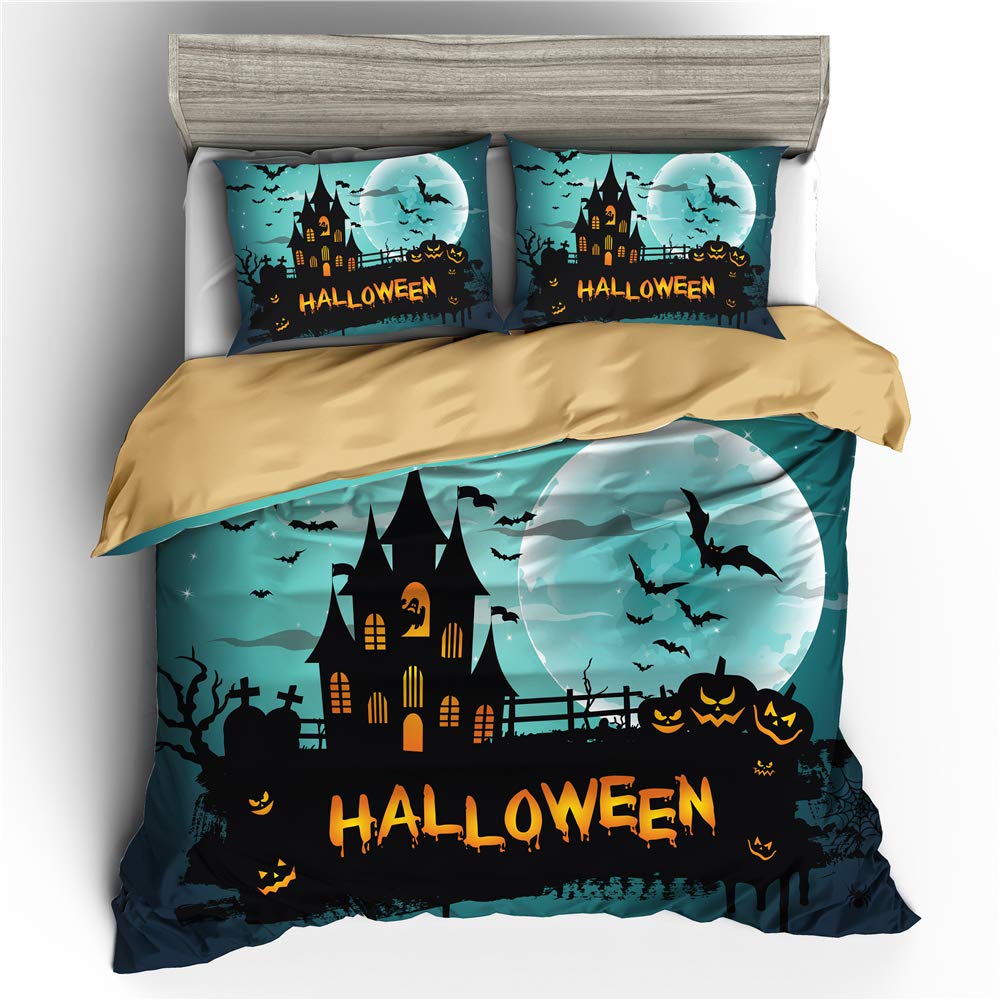 Odot Bat 3D Halloween Bedding Duvet Cover Set, Bedding Easy Care Microfiber Anti-Allergic Soft & Smooth With Pillow Cases Duvet Cover Pillowcases (Single 3Pcs-135X200cm,)