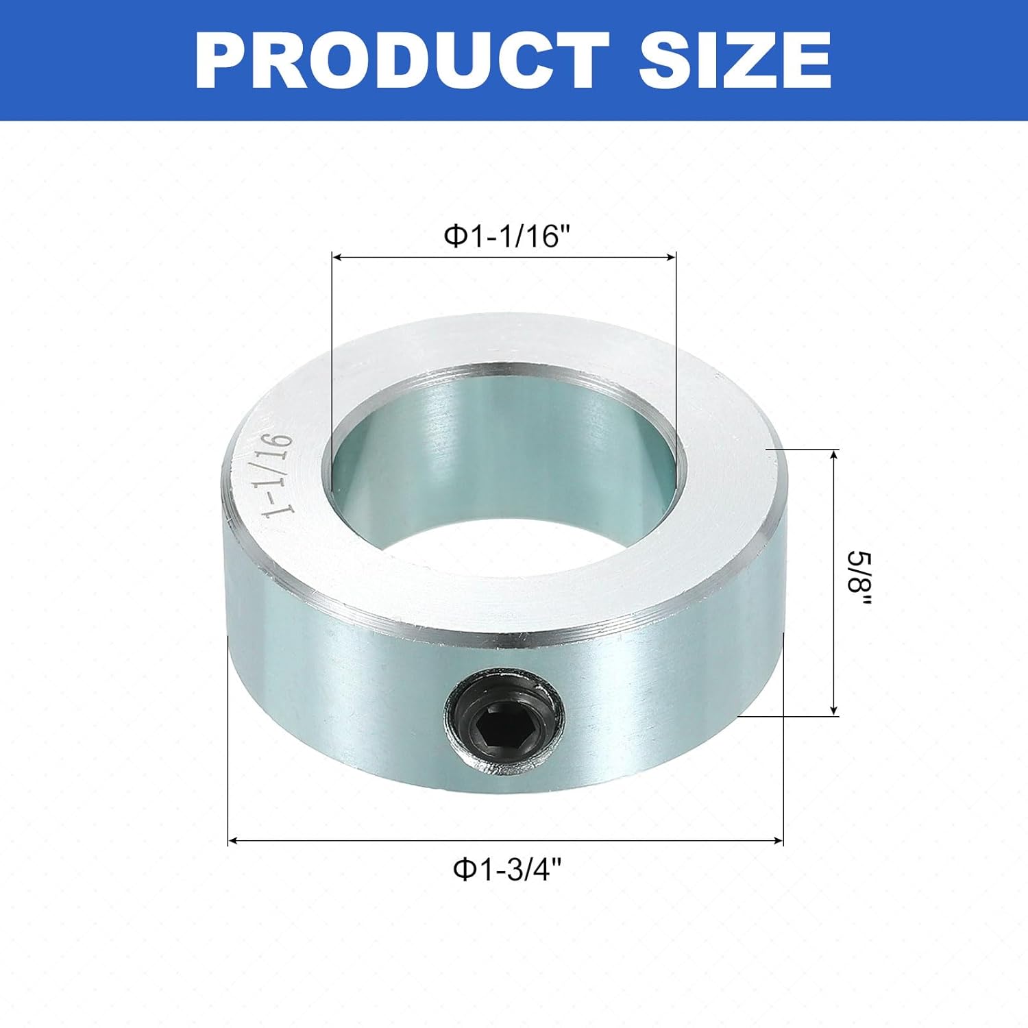 uxcell 8pcs Set Screw Collars 1-1/16" Bore Carbon Steel Shaft Collars, 1-3/4" OD, 5/8" Width Lock Axle Collar Clamp for Linear Rod Shaft Guide
