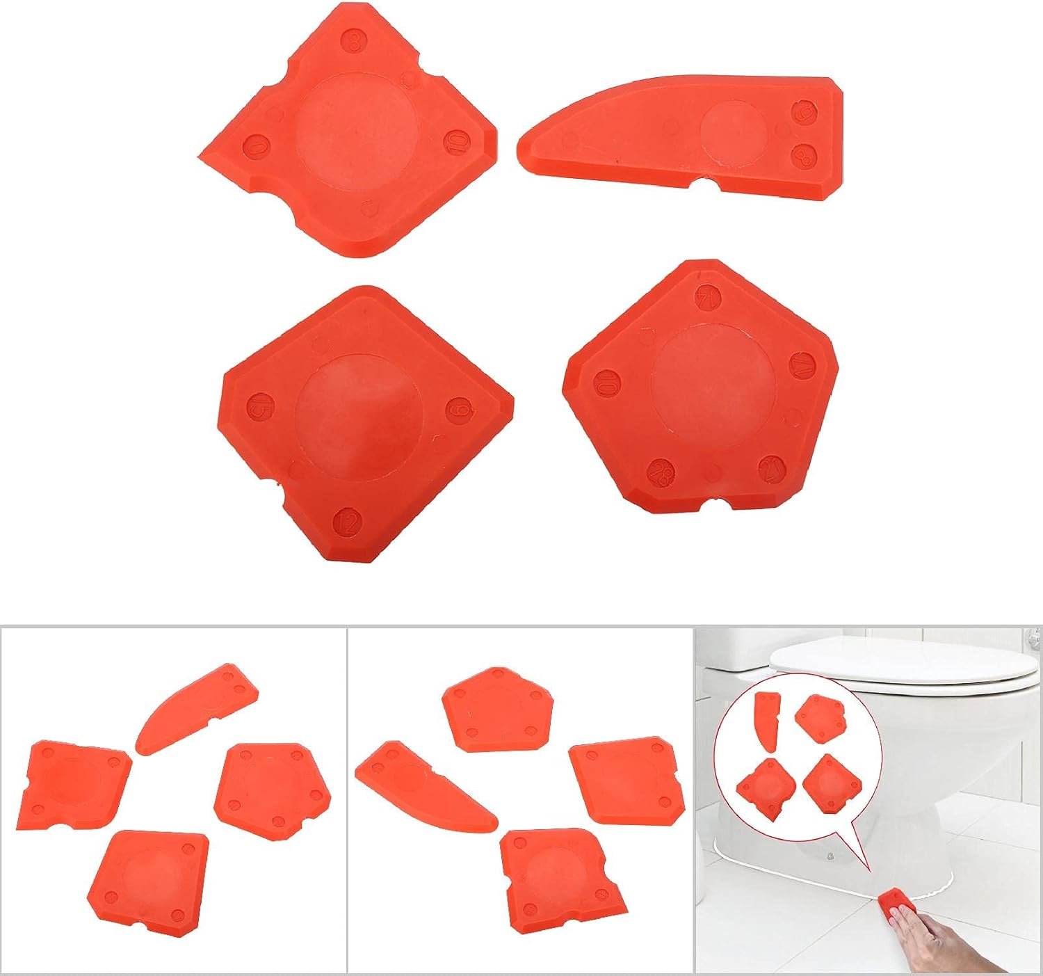 Professional 4PCS Silicone Caulk Tools Kit for Sealant Grout Finishing Multi Shape Scrapers for Smooth Sealing on Any Surface Angle Reusable Easy Clean Home Improvement Too (Red)