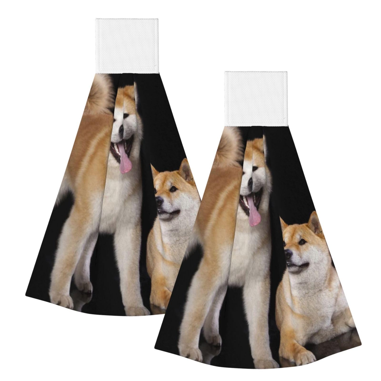 DOPKLNA Shiba Inu Akita Inu, 2 Pcs Hanging Coral Fiber Hand Towels for Bathroom, Absorbent Kitchen Towels