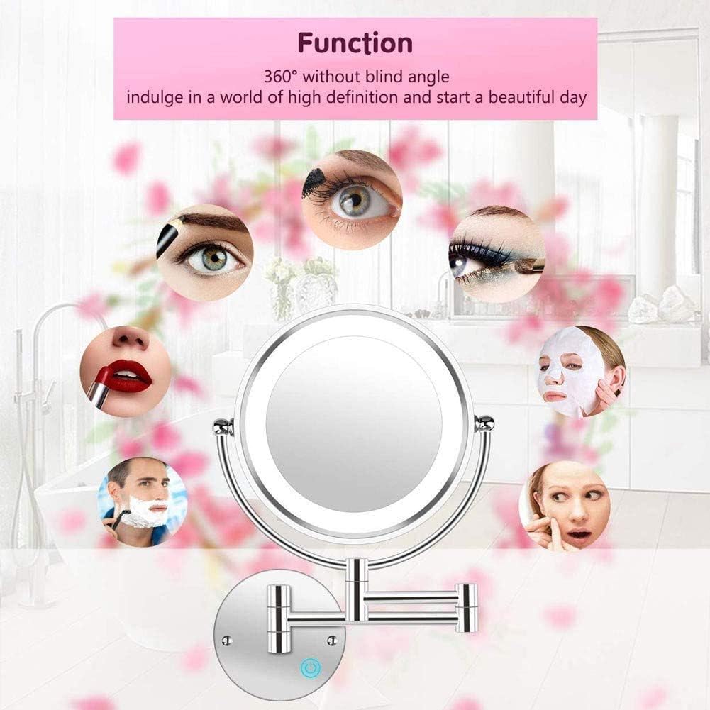 Makeup Mirror 8" Wall Mounted Makeup Mirror with Lights LED 5X Wall Makeup Vanity Mirror Double Sided, Touch Button and Adjustable Light, Shaving Makeup in Bedroom or Bathroom USB RechargeBlack(Black)