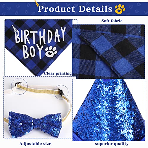 Dog Birthday Party Supplies - Dog Birthday Hat Bandana Set Blue, Boy Puppy Birthday Bow Tie Banner Decorations For Medium Large Dog Pet #TOP4