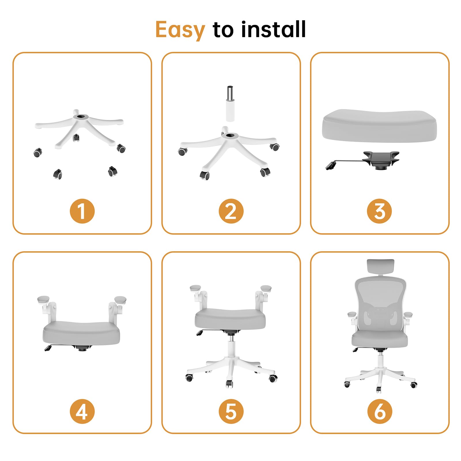 Sedia da ufficio ergonomica con poggiatesta regolabile e supporto lombare, sedia da scrivania in rete traspirante, ruote a 360°, montaggio senza attrezzi (grigio)
