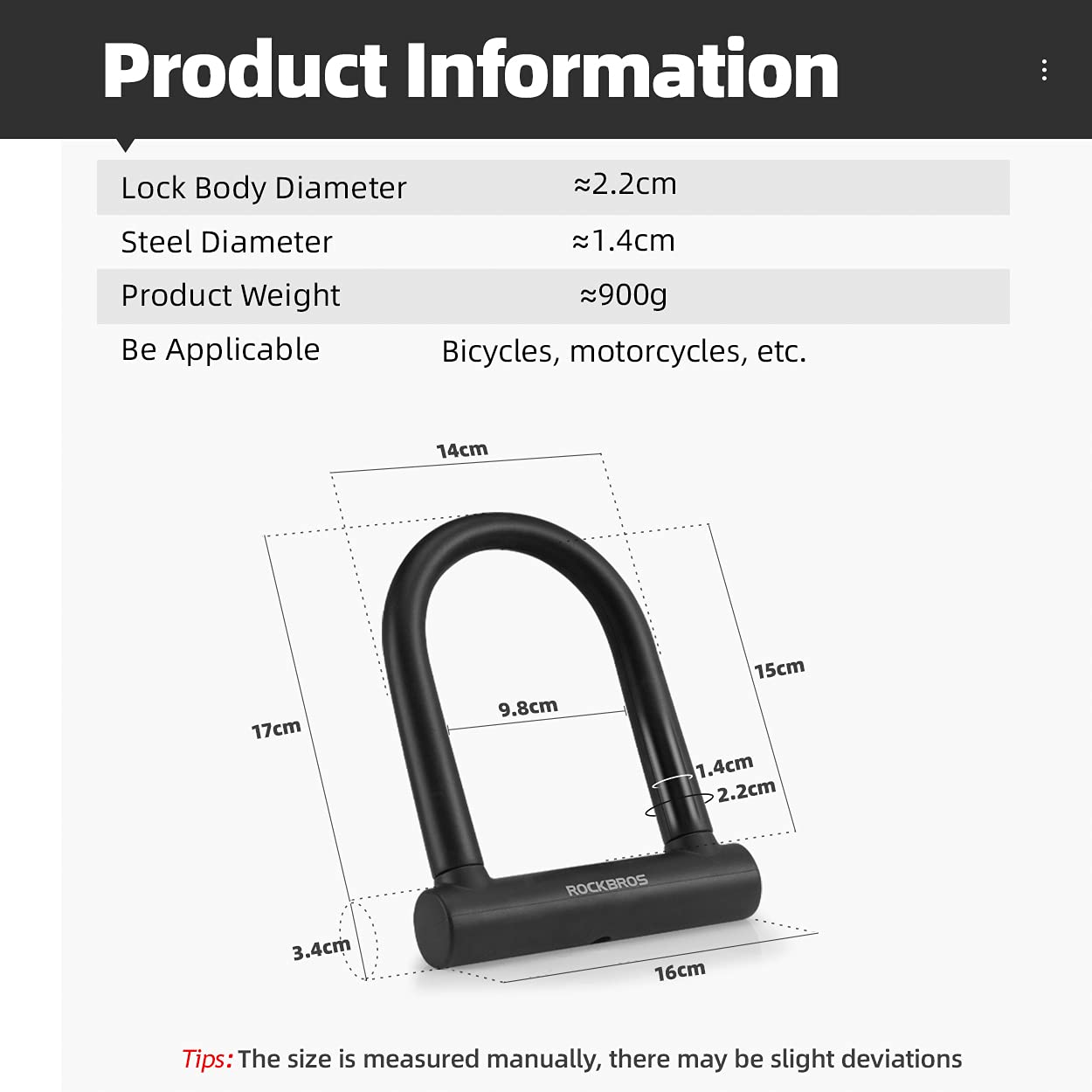 ROCKBROS Antivol en U de Vélo Acier Allié Haute Résistance, Noir Rouge | Cadenas Avec Support Livré, 3 Clés Incluses, Convient Pour Vélo Électrique, Moto, Vélo Pliant, Trotinette et Scooter