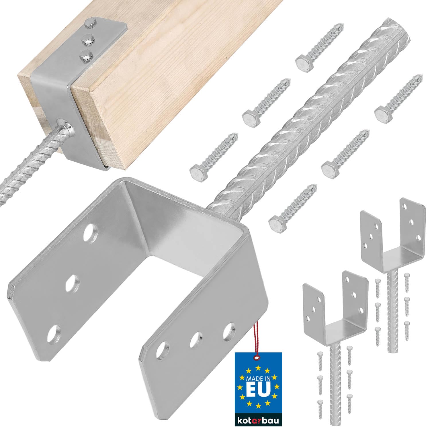 KOTARBAU® 2 pcs U Post Base - for Concrete - Galvanised Steel - 101 mm (3.98 Inches) - Silver - Fence Post Support - Pillar Support