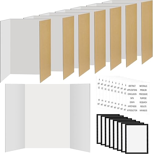 Paquete de 8 tableros grandes de 36 x 48 pulgadas para pósteres triples con cabeceras, tablero de papel de presentación plegable blanco con 8