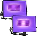 Onforu 2 Pack 38W LED Black Lights, Blacklight Flood Light with Plug, IP66 Waterproof, for Halloween Party, Glow in The Dark, Stage Lighting, Aquarium, Body Paint, Fluorescent Poster, Neon Glow,Black