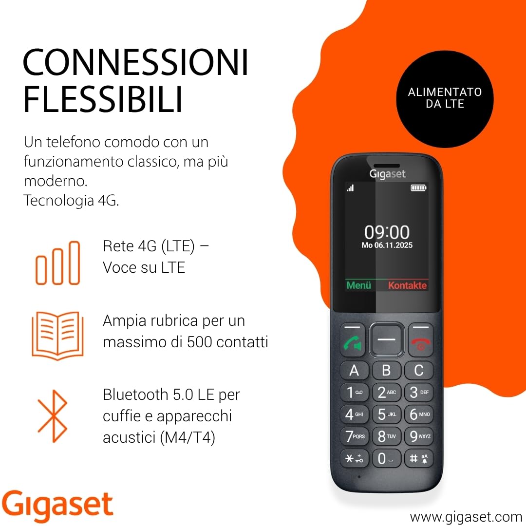 Gigaset Comfort 600 SIM - 4G Volte HD Telefono con display a colori da 2,4",compatibile con apparecchi acustici,grande memoria per 500 contatti, compatibile con DE, IT, FR, NL, BE, Che, AUT, antracite