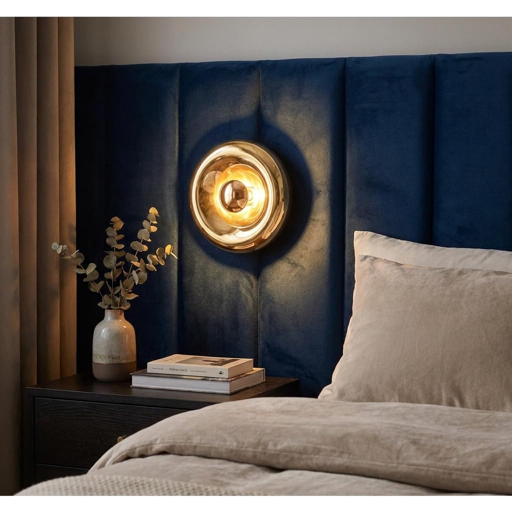 BARCELONA LED Applique da Parete Design LIPS Ø30 cm in Vetro e Metallo, Luce Indiretta E27 G45, Lampada da Parete Oro Rame Cromo, Illuminazione Moderna per Camera da Letto Soggiorno