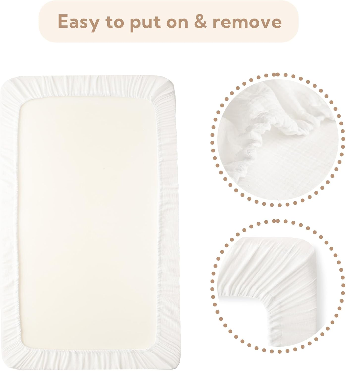 SOULFUL Muslin Crib Sheets for Boys Girls, 2 Pack Soft and Breathable Cotton Fitted Crib Sheets for Standard Crib Mattress (28"x 52", White & Dusty Rose)