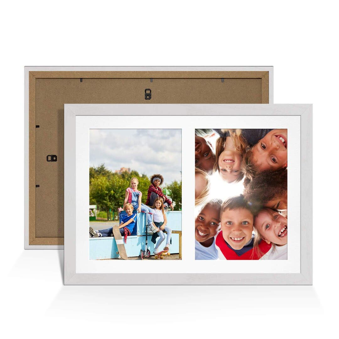 Procut Global 20X14 White Ash Photo Frames For Multiple Pictures with White Mount-Modern Collage Frame with 2 Apertures (2x) A4-Engineered Wood with Shatterproof Perspex — image 1