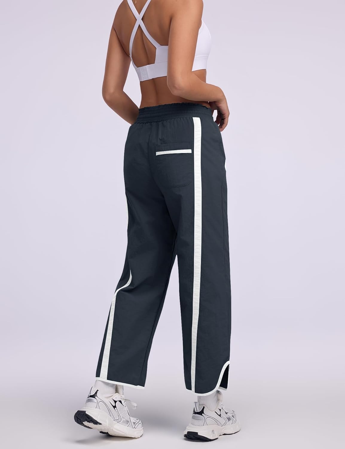 LOMON Womens Baggy Wide Leg Pants 2026 Lightweight Drawstring Contrast Color Elastic Waisted Y2K Track Pants with Pockets - Image 6