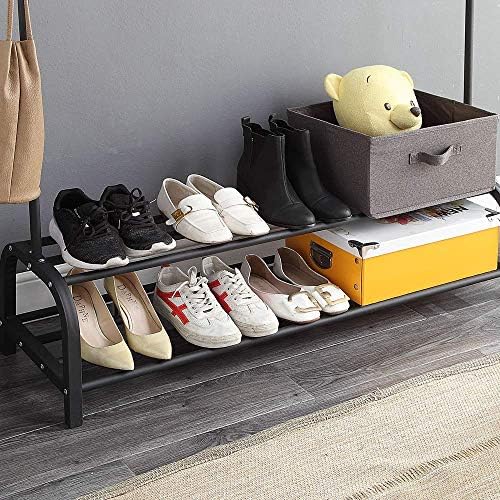 GISSAR Clothes Rail Garment Rack with Shelves, Metal Cloth Hanger Rail Stand Clothes Drying Rack for Hanging Clothes,with Top Rod Organizer Shirt and Lower Storage Shelf for Boxes Shoes Boots