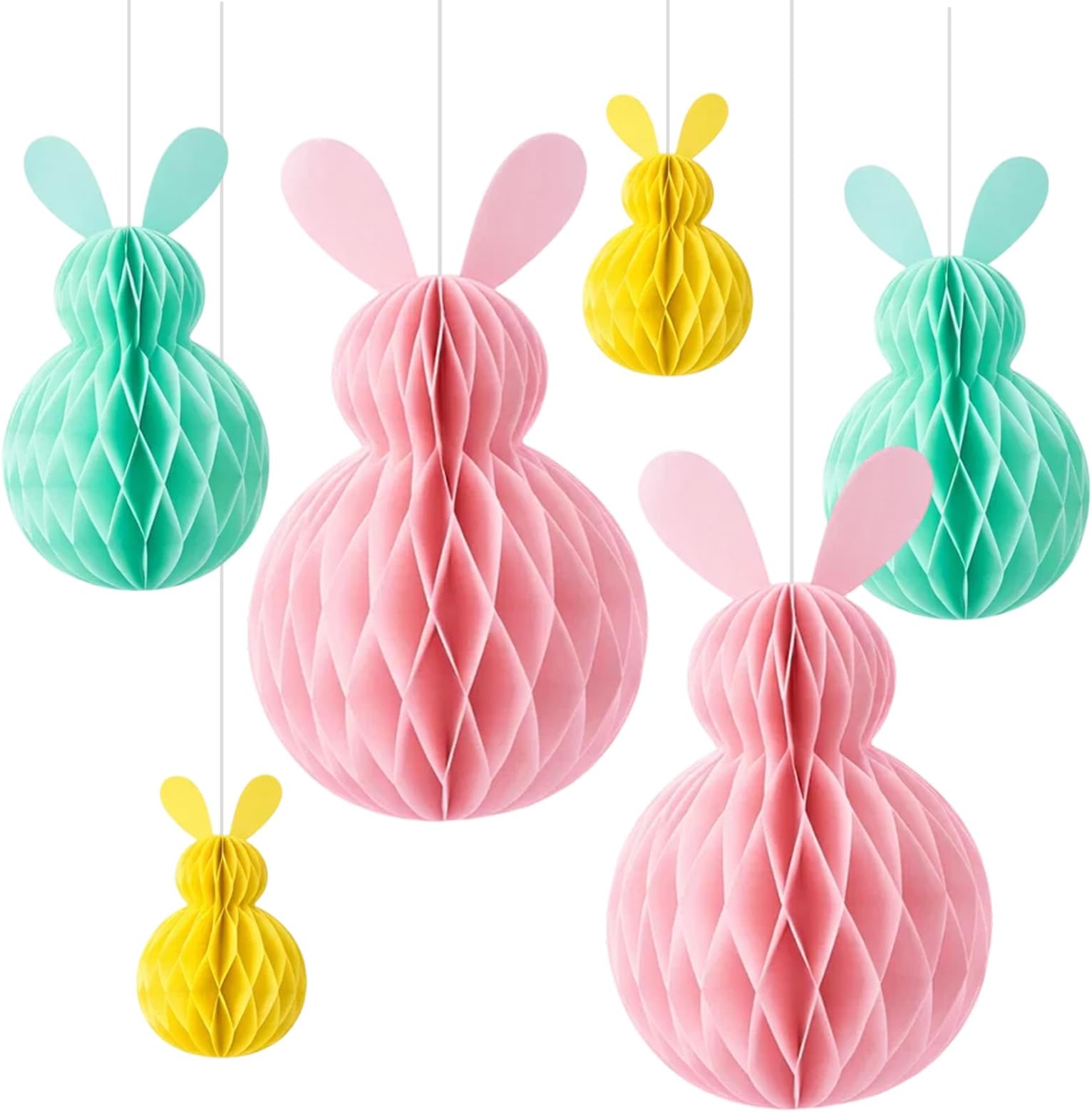 Six Easter Baubles with Honeycomb Design, Easter Decorations, Easter Tree Decorations and Easters Bunny Decorations, Easters Hanging Decorations for Party Celebrations