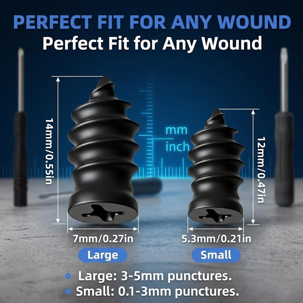 Kit de 40 Clavos para Reparación de Neumáticos (20 Grandes y 20 Pequeños) con Destornillador - Tornillos de Goma para Reparar Pinchazos en Ruedas de Coche y Moto - Sin Desmontar la Rueda — view 6