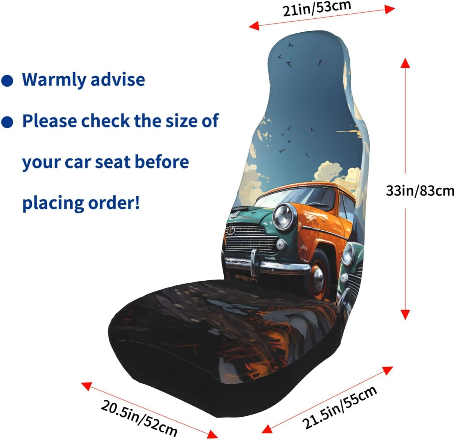 Universal Take a Trip in the car Printed car seat Covers are Suitable for Most Seats in Trucks, Vans, and Other Similar Vehicles.