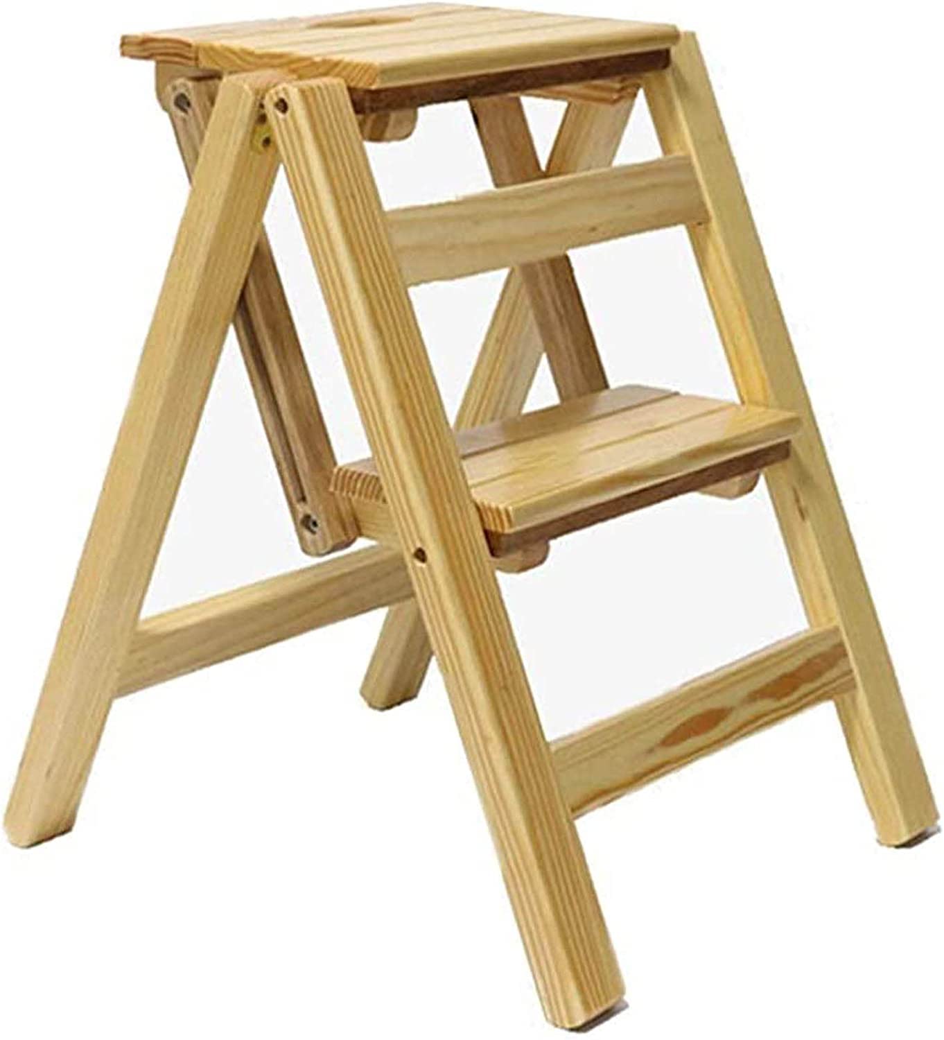Cxvhsertwr Natural Ladders For Home, Step Ladder 2 Stool Folding Stools For Adults With(Natural)