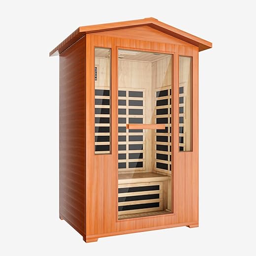 Far Infrared Sauna, 2 Person Outdoor Sauna Red Cedar Wood, 2080W Low EMF 110V with 8 Heaters, Chromotherapy Lights, Oxygen Bar, Control Panel & Beauty Light for Yard, Deck, Pool, 48.8 * 38.2 * 81.9 In