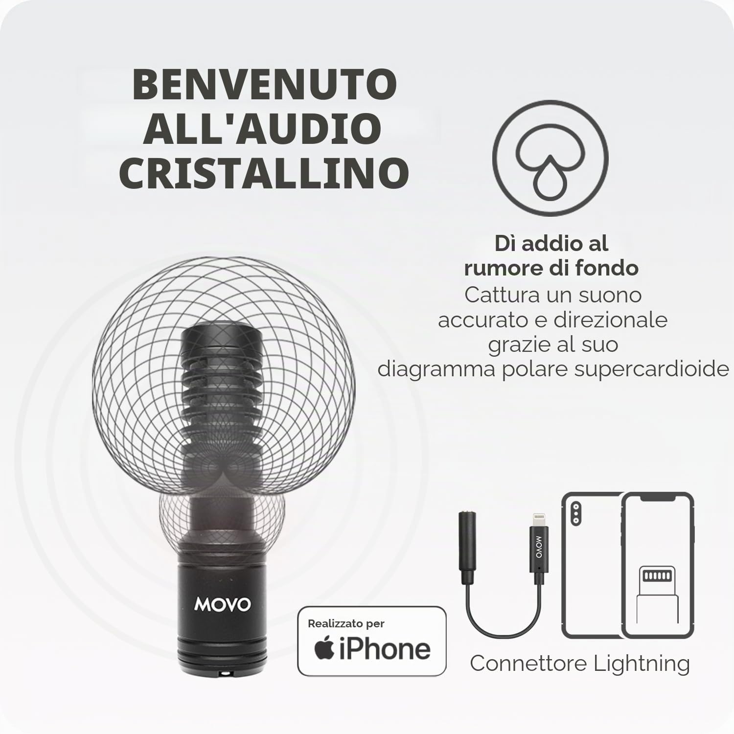 Movo iVlog1 Kit Vlogging per iPhone – Starter Kit YouTube compatibile con Lightning – con microfono fucile da caccia, mini treppiede, luce LED, obiettivo grandangolare adattatore Lightning –