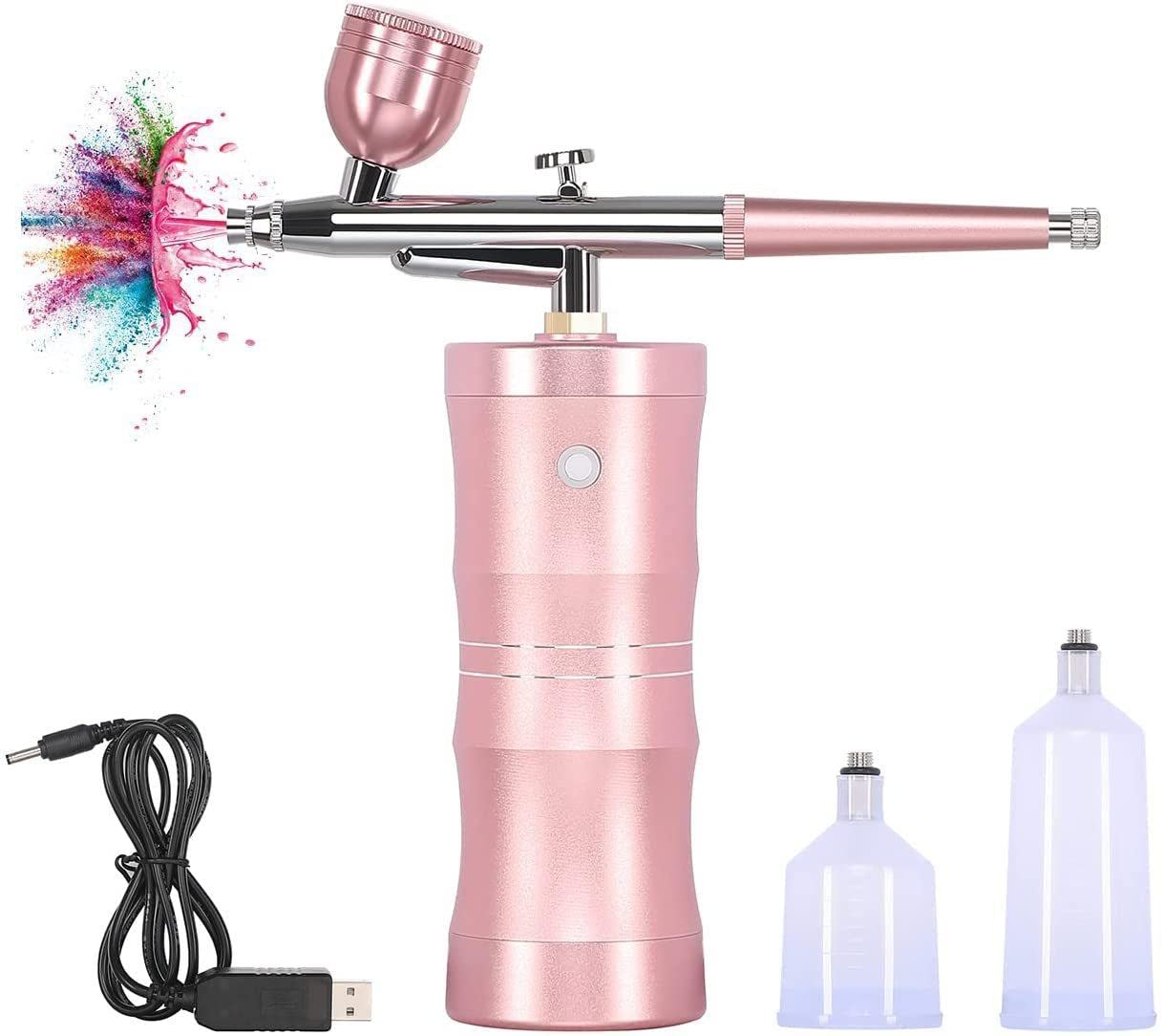 Kit Aerografo Cordless, Compressore per Pistola Aerografo per Trucco Portatile, per Miglioramento del Barbiere, Tatuaggio, Unghie, Arte, Disegno, Decorazione di Torte, Modello, Legno, Pelle