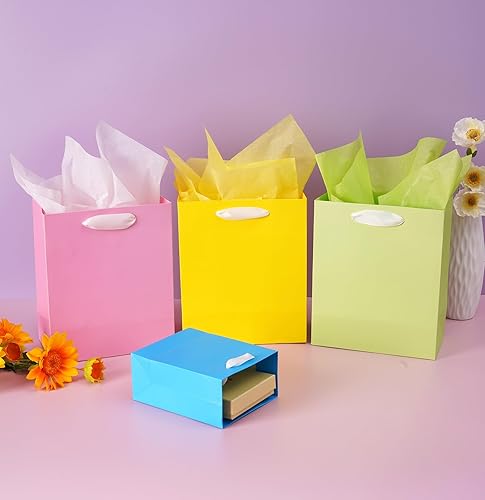 Miniatura 5 de Nihuecne Paquete de 8 bolsas de regalo coloridas de varios tamaños con papel de seda para cumpleaños, baby showers, Pascua y más (3 pequeñas de 6
