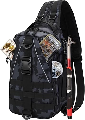 Miniatura 10 de Mochila ligera para aparejos de pesca, resistente al agua, soporte para caña de pescar todo en uno y almacenamiento de equipo negro