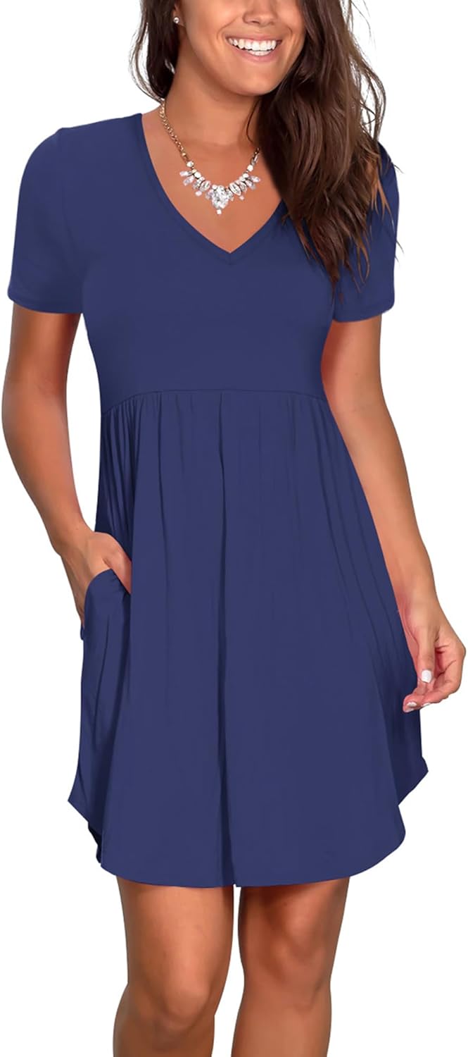 Nova In Sky Womens Summer Dress Short Sleeve Casual T Shirt Dresses 2025 Flowy Beach V-Neck Sundresses with Pockets