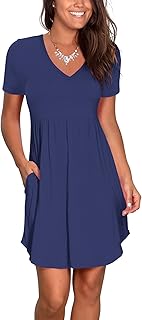 Women's Summer Dress Short Sleeve Casual T Shirt Dreses 2025 Flowy Beach V Neck Sundresses with Pockets - Buy now