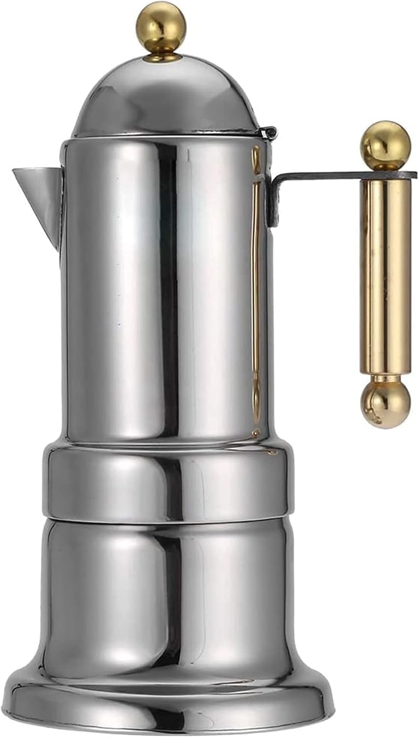 Stainless Steel 4 Cups Stovetop Coffee Maker Durable Espresso Pot Silver Moka Pot with Safety Valve (Color : Silver, Size : 10x10x21cm)