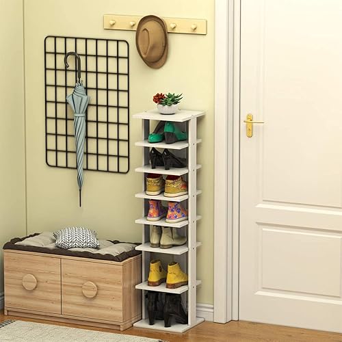 Miniatura 2 de Estante vertical de madera para zapatos, torre de almacenamiento de zapatos de 7 niveles, soporte de almacenamiento de zapatos de entrada, estante
