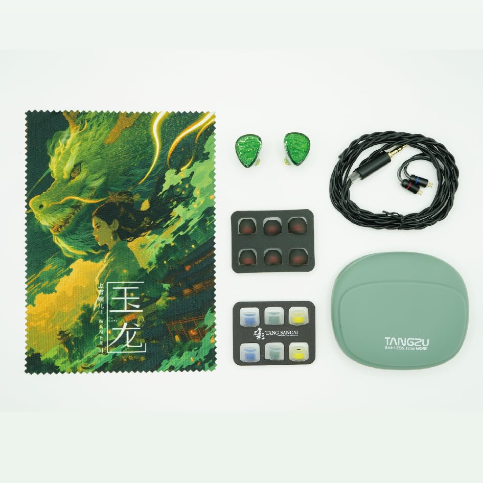 Image of TANGZU Wan'er S.G II Jade Dragon in Ear Monitor, Gaming IEM Earphones, HiFi Wired Earphones with Silicone Headphone Organizer, Tang Sancai Wide Bore Eartips, Tangle-Free Detachable Cable(3.5mm