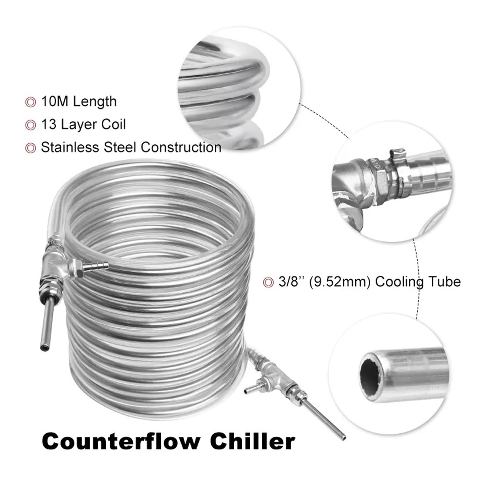 Enfriador de Mosto Intercambiador De Calor Mosto, Enfriador Contraflujo, Serpentín Enfriamiento 9,52 * 0,5 * 10M For Elaboración Casera Cerveza