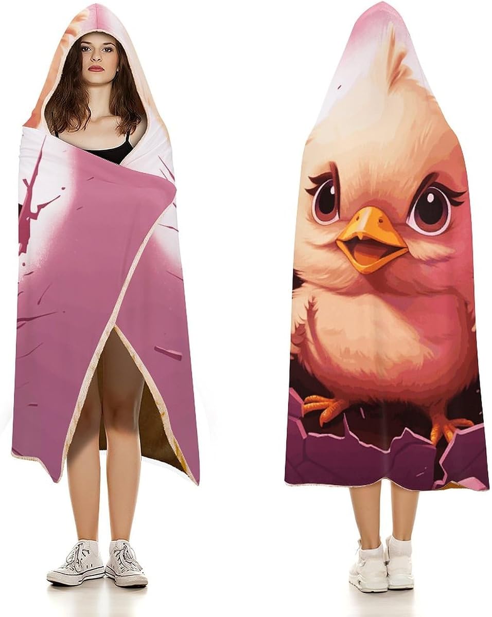 Chicken Hatches Hoodie Blankets, Soft Cozy Flannel Hooded Wraps Blanket Lightweight All Season Blankets for Bed Decorative Travel Office Sofa 60"x80"