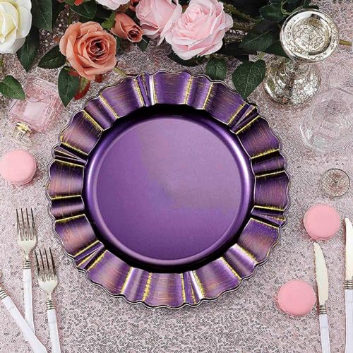 Efavormart Set of 6-13" Round - Purple Plastic Charger Plates With Waved Scalloped Rim for Wedding, Outdoor Receptions, Banquets, Holiday Dinner plates Chargers