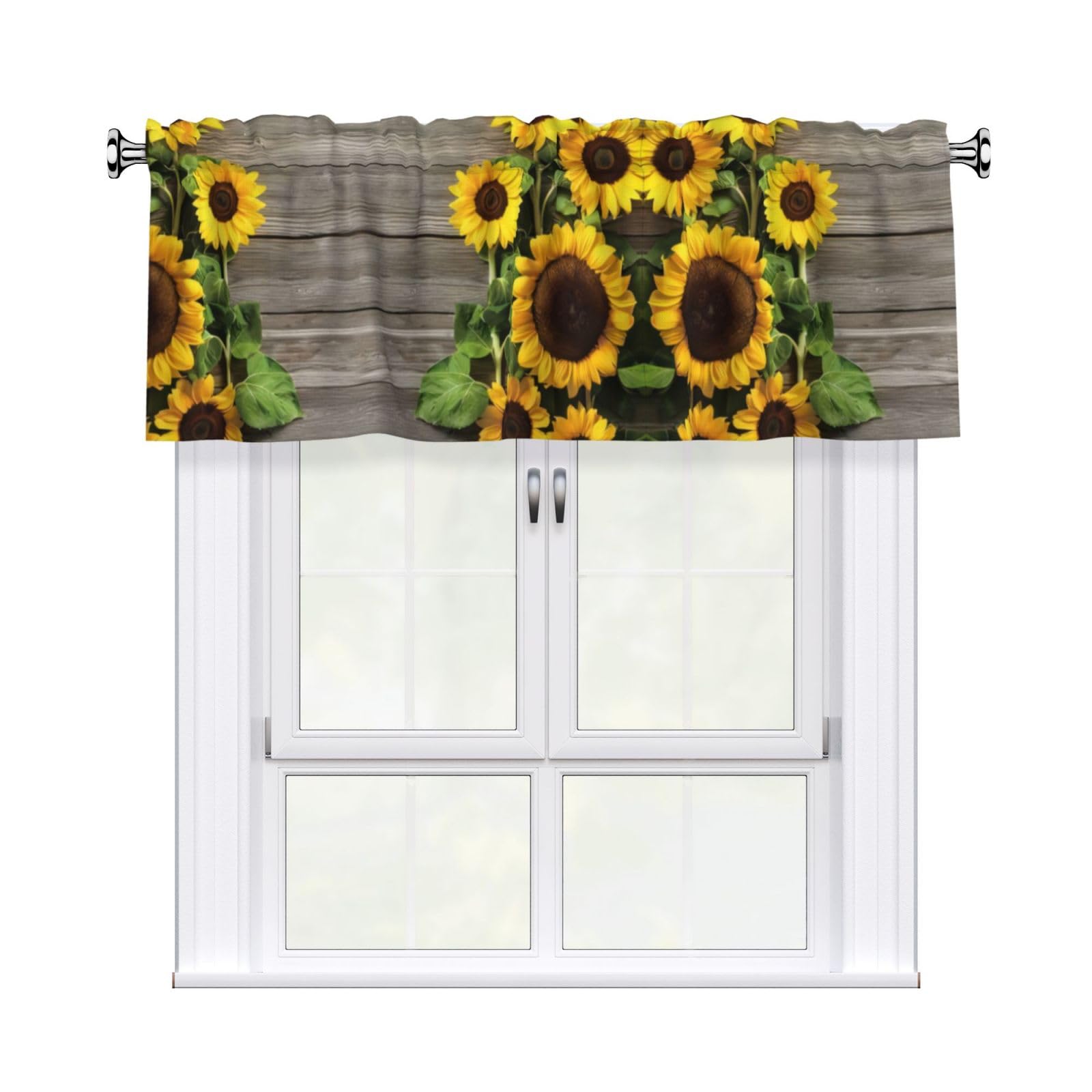 YYHHAOFA Sunflowers Wooden Board Prints Durable Kitchen Window Layer – 54x18 Inch 100% Polyester Valance with Precision Construction