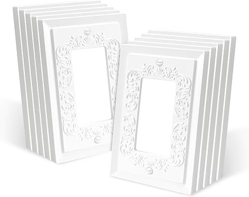 Miniatura 14 de Cubiertas de toma de corriente de diseño en relieve de pétalo estilo clásico blanco moderno, placas de pared para receptáculo eléctrico dúplex