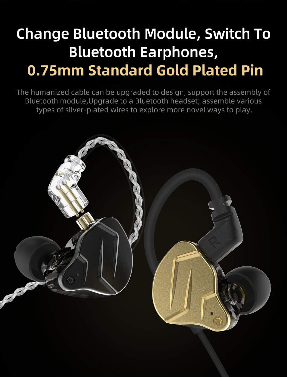 Kinboofi KZ ZSN PRO X in Ear Earphone 1BA 1DD HiFi Bass Earbuds Headphone, Noise Cancelling Headset Metal IEM with Removable C Pin Cable (Black with Microphone)……