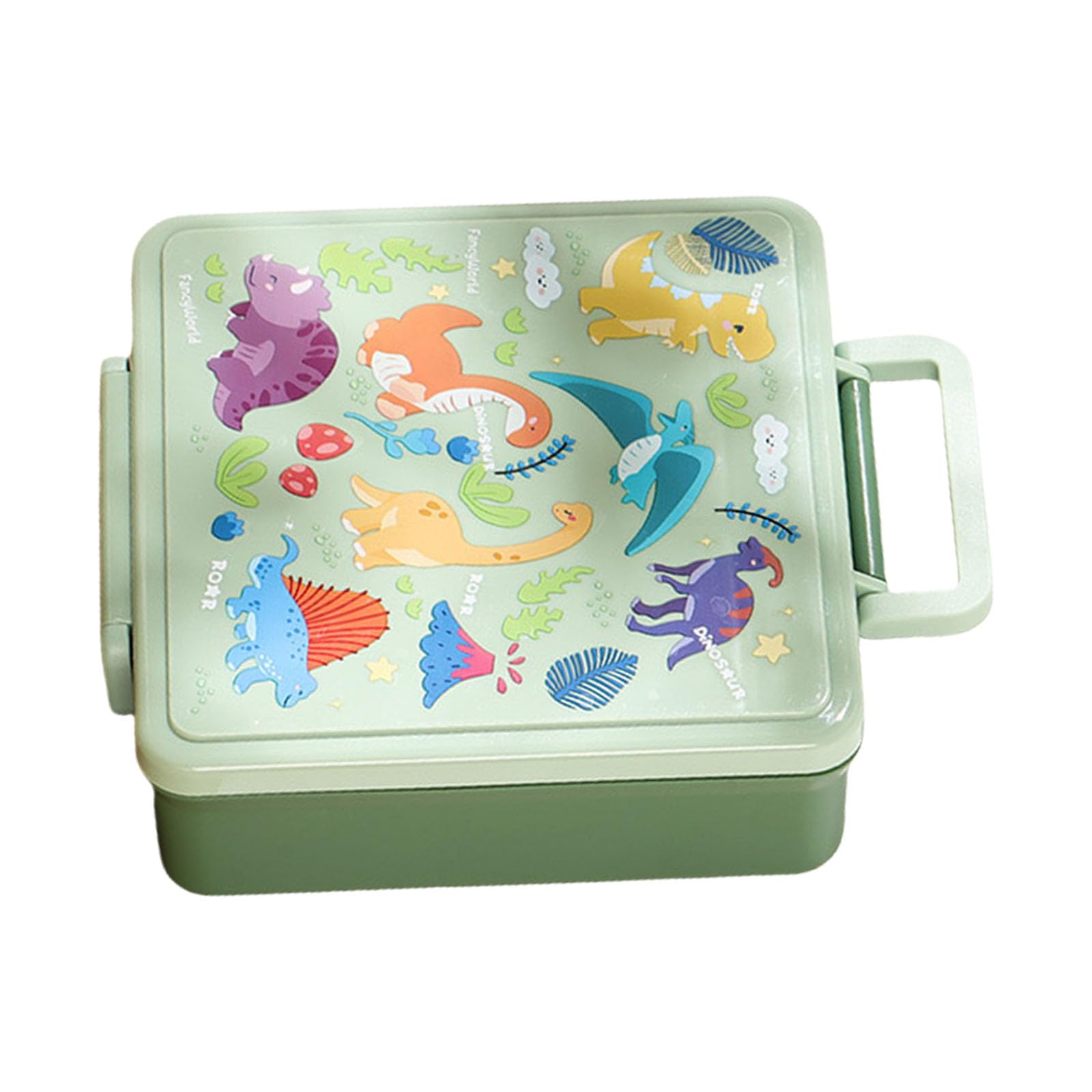 Elnwnnkc 4 Section Food Storage Container for Kids with Cartoon Pattern Portable Handle Lunch Box School Essential Divided Lunch Box with Handle