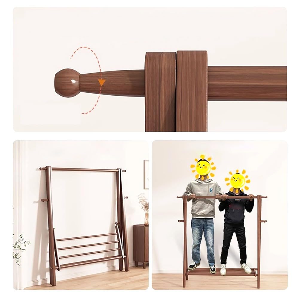 Stand Appendiabiti in Legno, Appendiabiti Pieghevole in Legno, Organizzatore Guardaroba Camera da Letto Porta Abiti, Appendiabiti da Terra per Camera da Letto e Ingresso