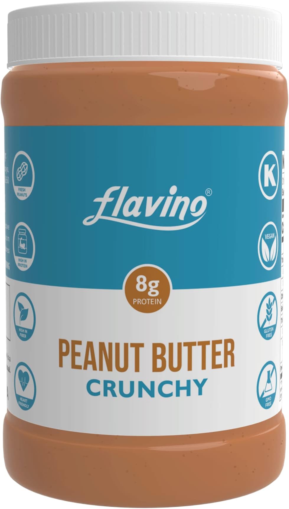 FLAVINO Peanut Butter Crunchy | Gluten Free | Vegan | with 0% Cholesterol and Trans Fat | Crunchy Peanut Butter with Proteins, Vitamin B6 and Dietary Fiber, 1 Kg
