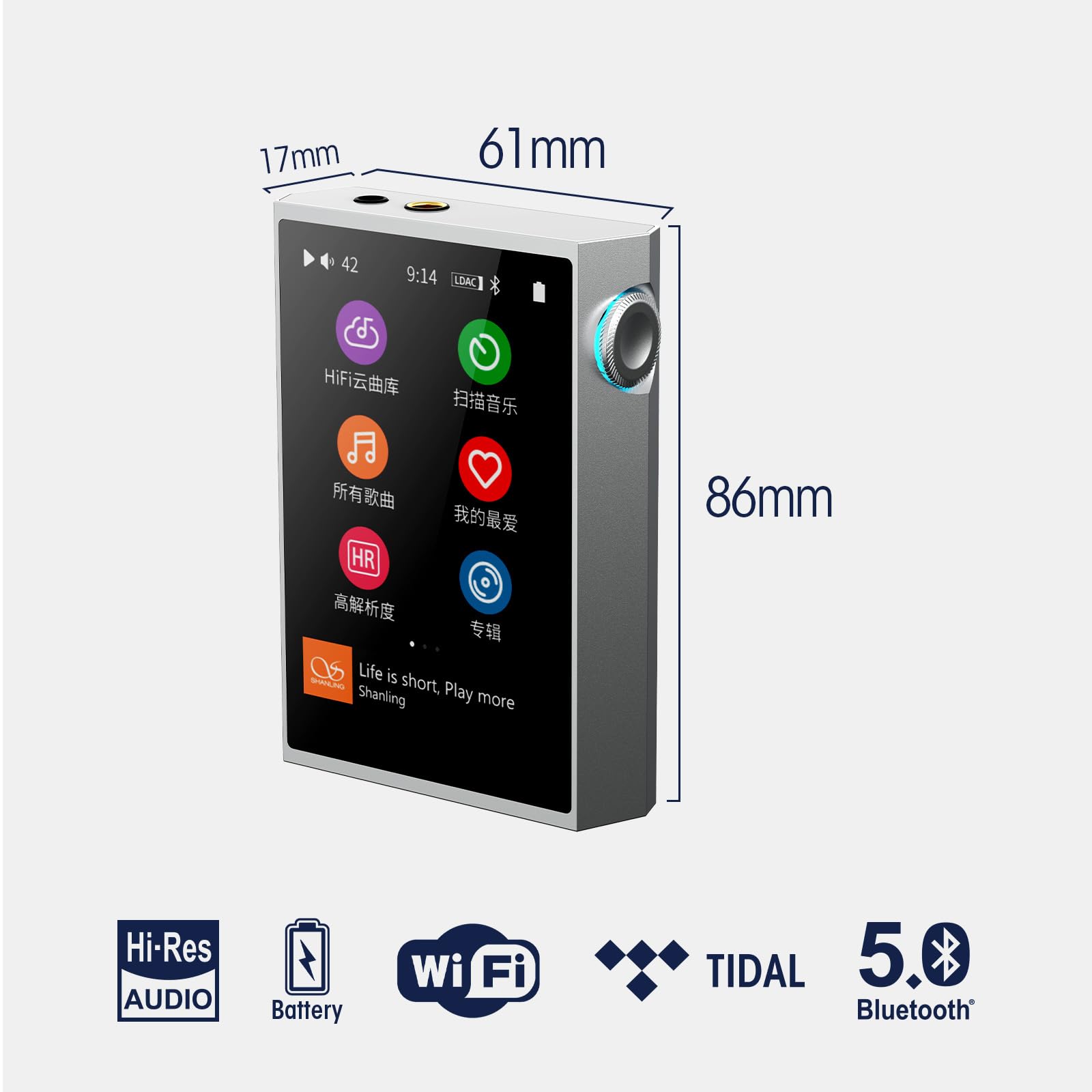 SHANLING M1 Plus 3.2inch Mini Music Player Portable DAP with Bluetooth 5.2 LDAC/WiFi/DLNA/Airplay/Tidal Streaming, Lossless DSD Hi-Res Compatible with 2TB Micro SD (Silver)